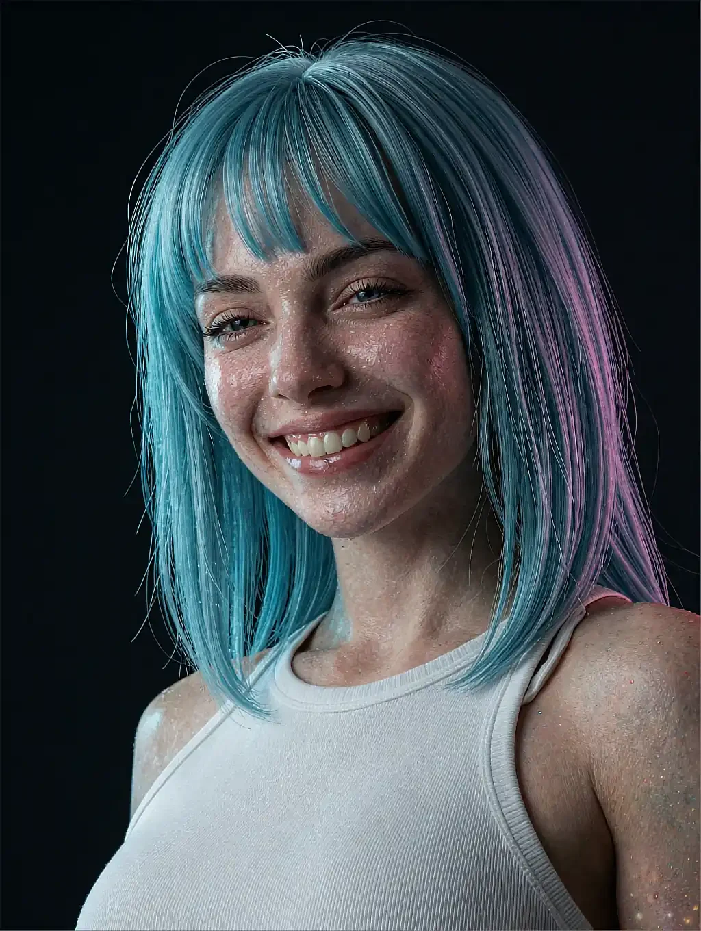 Fictional AI character featured on the first landing page, in a lamplit room