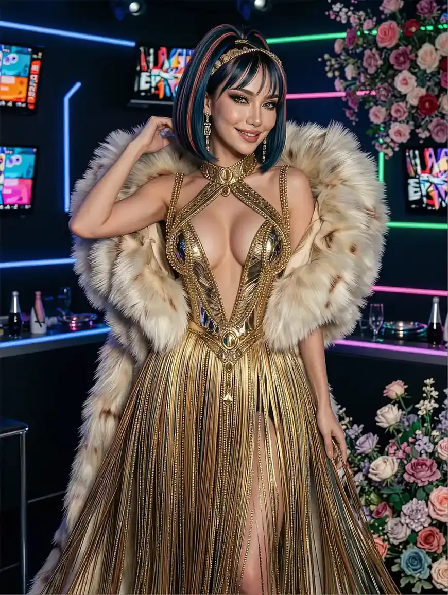 Fictional AI character featured on the fourth landing page, at night